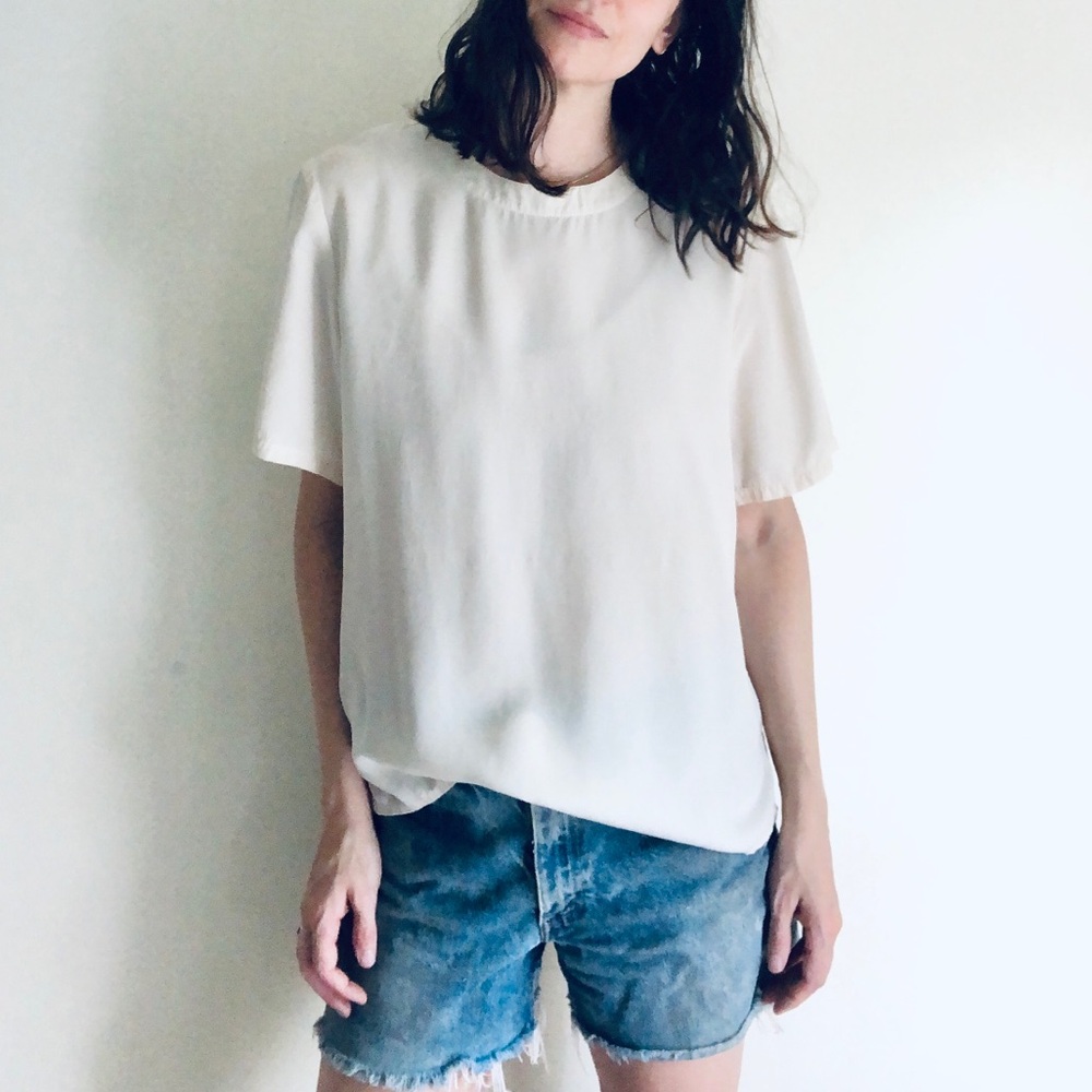 Vintage cream silk short sleeve blouse
